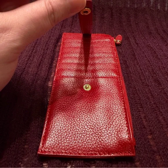 Lodis Red Leather Long Wallet slim Card & Zip Wallet with Gold tone accents - Picture 4 of 9